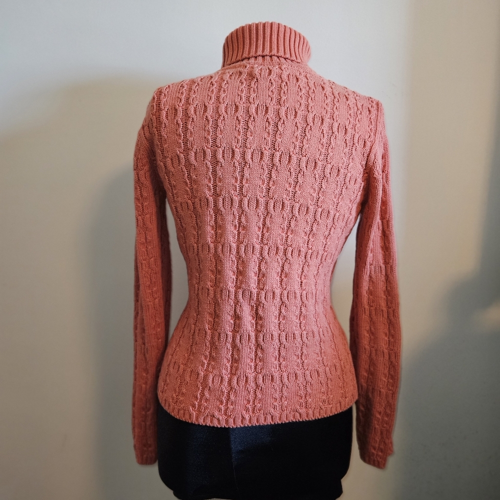 Talbots Sweater Medium 100% Cotton Vintage Cable Knit Pale Rust - Picture 2 of 8